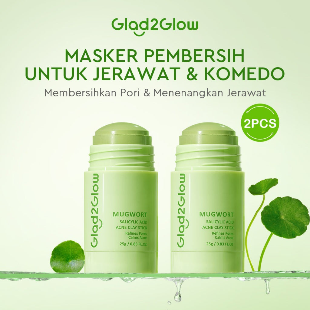 Glad2Glow Mugwort Salicylic Acid Acne Clay Stick Masker Wajah Masker Jerawat Masker Acne Masker Stick Glad2Glow Clay Stik G2G Masker Hijau Anti Pores Acne Jerawat Komedo Cleansing Masker Centella Mud Mask Facial Masker Mugwort Mask G2Glow Official Store