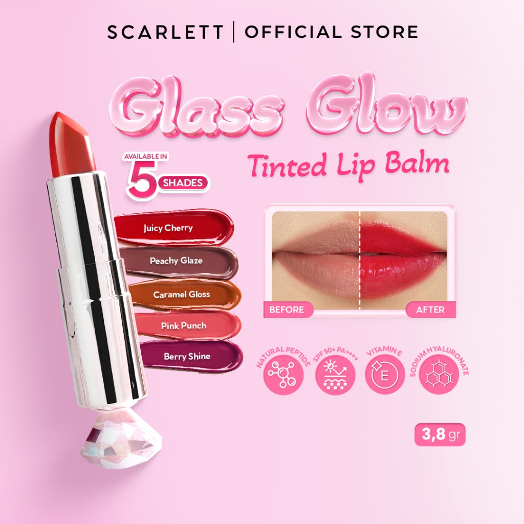 [IN VITRO SPF 50+ PA++++] SCARLETT GLASS GLOW TINTED LIP BALM - Moisturizing & hydrating, natural lip color, plumpy lips, cover bibir gelap, mencerahkan bibir | anti bibir kering dan gelap