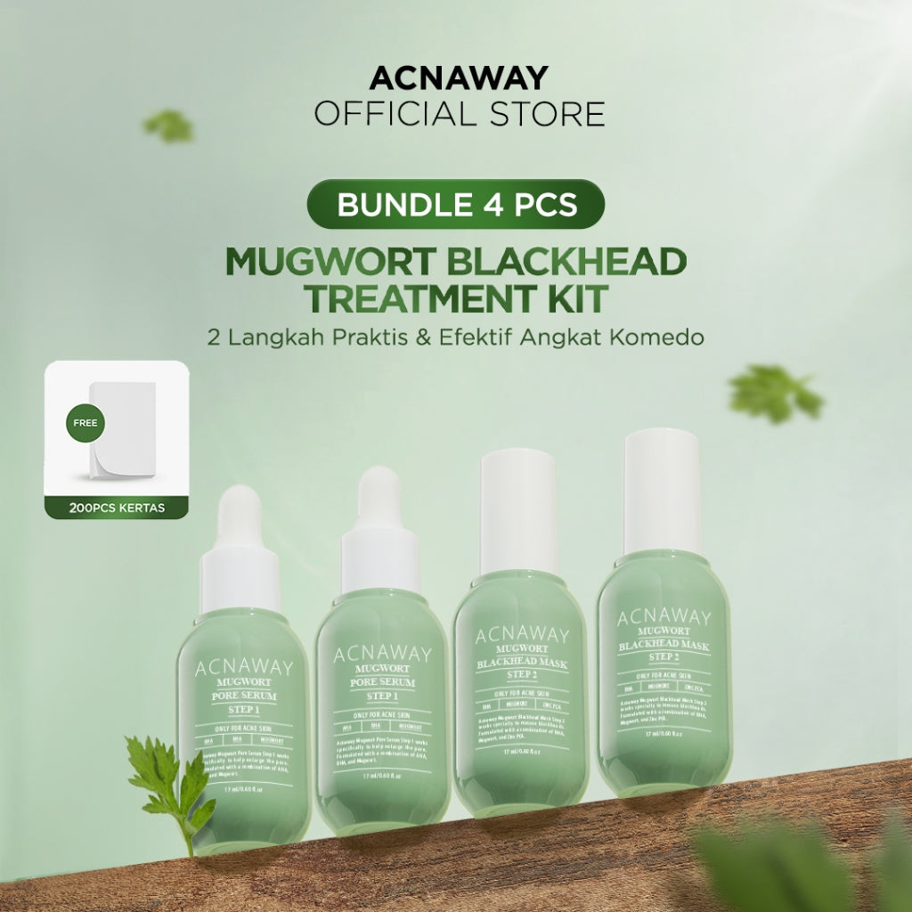 ACNAWAY Mugwort Blackhead Treatment Kit - Mugwort Pore Serum + Mugwort Blackhead Mask Serum Pori & Mask Treatment Komedo Membandel untuk Komedo & Pori Tersumbat
