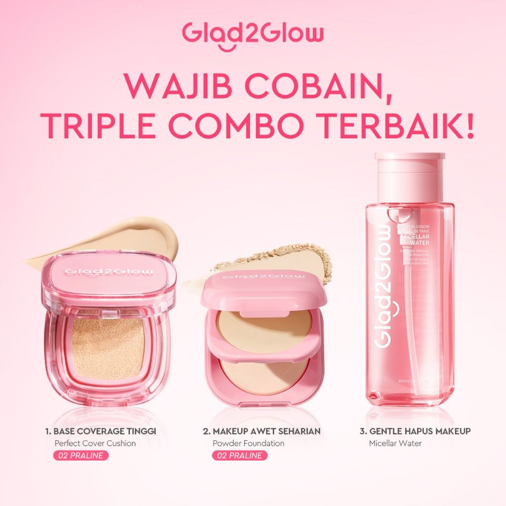 [ORDER NOW, HEMAT 35K]Glad2Glow Perfect Blurring Powder Foundation&Perfect Cover Cushion foundation  Setting waterproof Concealer Oil-Control matte Sweatproof Finish Poreless Highlighting Contouring Refill two way cake BB CC makeup g2glow official store
