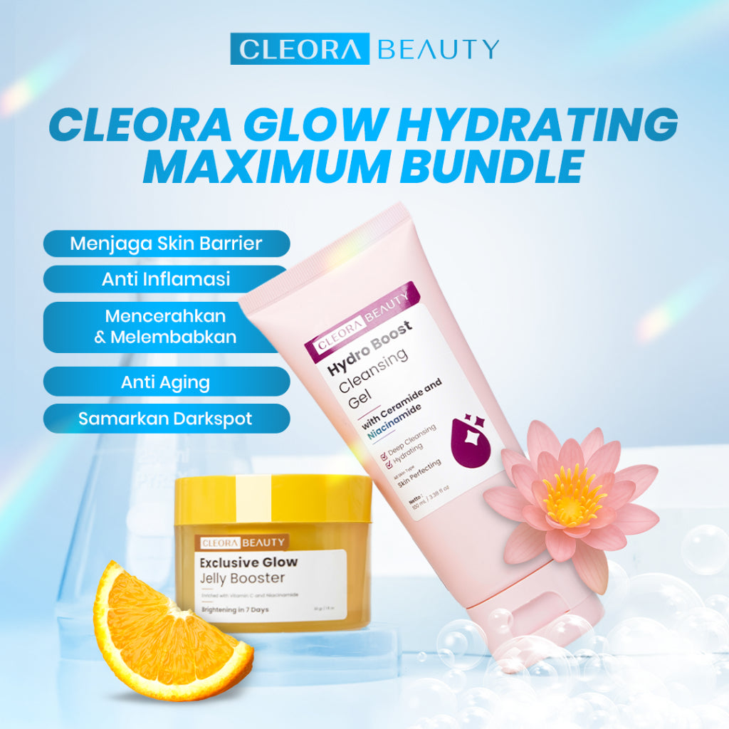 [ ] Cleora Whitening Bundle - Red Saviour Exfoliasi Peeling Solution Serum + Hydro Boost Cleansing Gel Face Wash Sabun Muka Pelambab Facial Wajah Skincare Pria Wanita Acne Brightening Mencerahkan Sel Kulit Mati Scincare Eksfoliasi Niacinamide