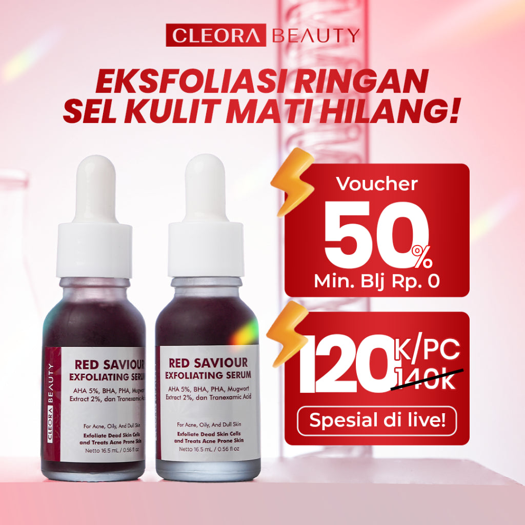 [PAKET HEMAT ISI 2] Cleora Peeling Solution Serum - Red Saviour Special Bundle Eksfoliasi Wajah Berminyak Mencerahkan Muka Kusam Paket Skincare 1 Set Lengkap Pria Dan Wanita Niacinamide Exfoliasi Scincare Mengatasi Dark Spot Mengangkat Sel Kulit Mati BPOM
