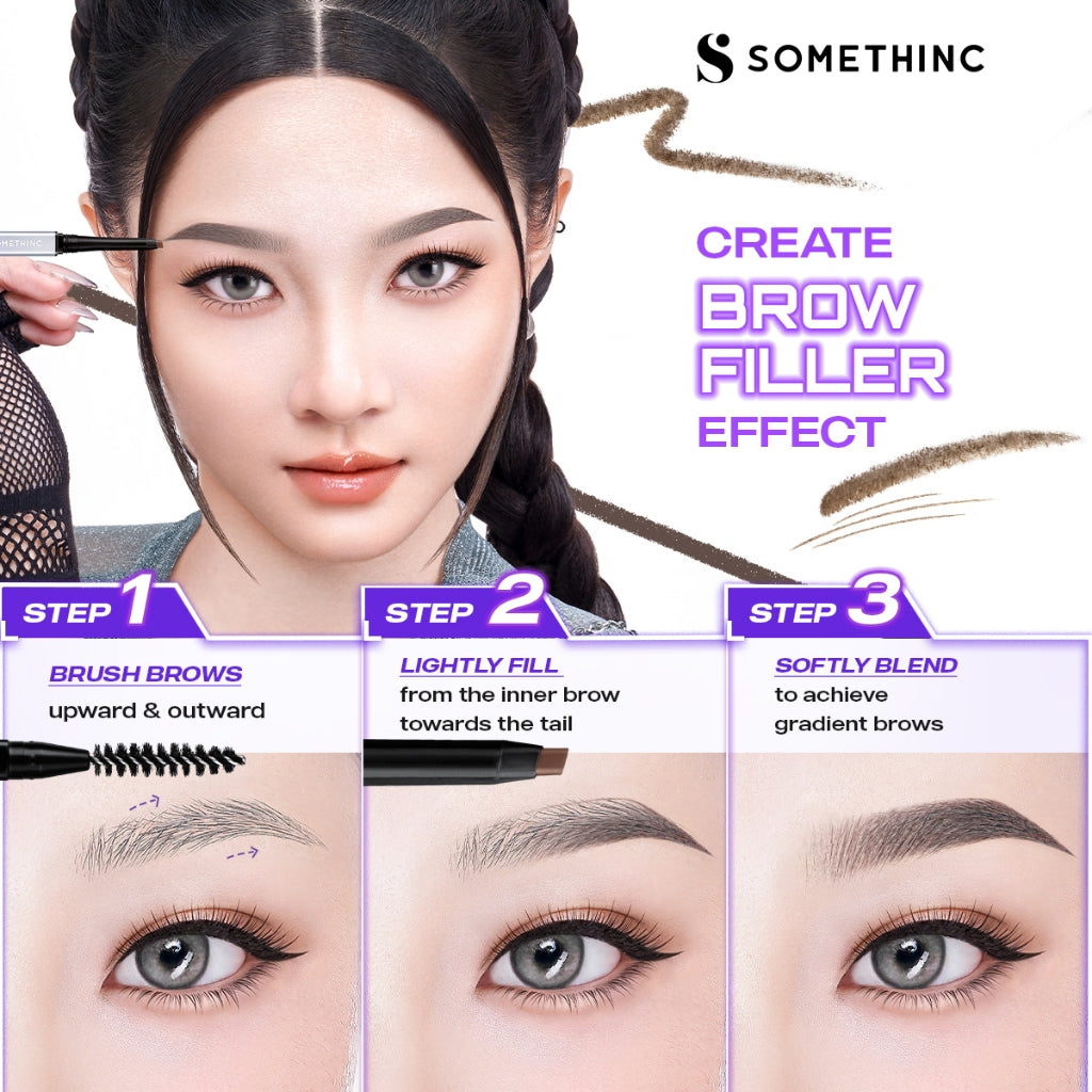 SOMETHINC [2 PCS] Perfect Brow Kit | Pensil Alis Oval Tahan Lama  | Pensil Alis Kecil Tipis Tahan Lama Natural | Maskara Alis Tahan Lama (Microslim 4D Eyebrow Pencil 0.8mm, Browcara 24hold Waterproof Brow Gel, Brow Filler) - free oil cleanser
