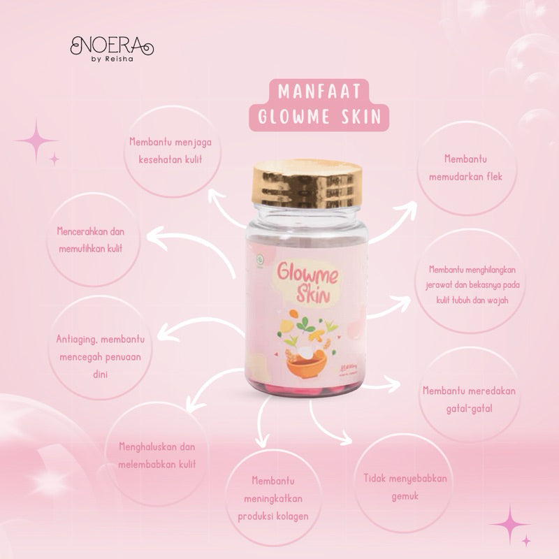 Noera Glow Me Skin Improve Formula | Kapsul Pencerah Kulit  | Brightening & Anti Acne Capsule | Whitening Booster | Kapsul Jerawat BPOM | Pil Pencerah Kulit | Suplemen Pencerah Badan | Whitening Booster | Obat Herbal Jerawat | Whitening Supplement