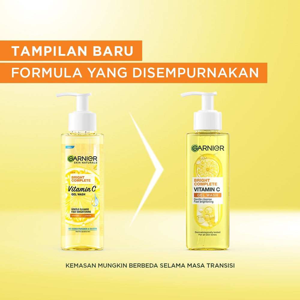 Garnier Bright Complete Vitamin C Gel Wash 120ml - Sabun Wajah Gel dengan Vitamin C Mencerahkan | Cocok untuk kulit sensitif
