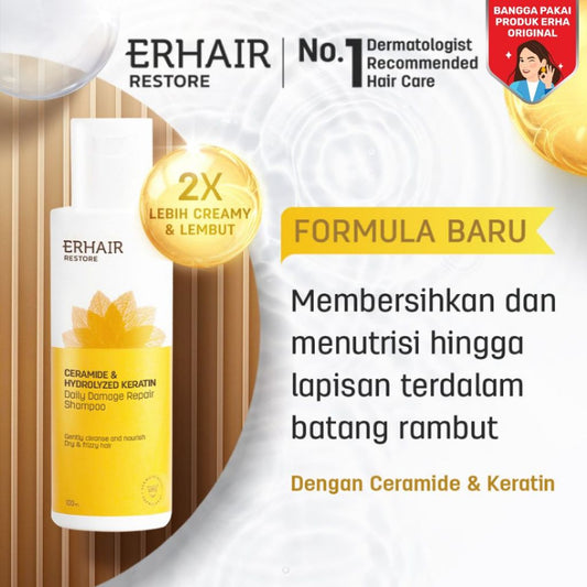 [ANTI FRIZZY] ERHAIR Restore Ceramide & Keratin Shampoo - Shampoo Rambut Kering & Rusak , Rambut berkilau, anti kusut | Ceramide & Keratin | Rambut berwarna