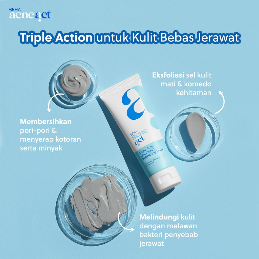 ERHA Acneact Triple Clay Blackhead Exfoliating Mask - Masker Wajah dan Komedo | AHA | BHA