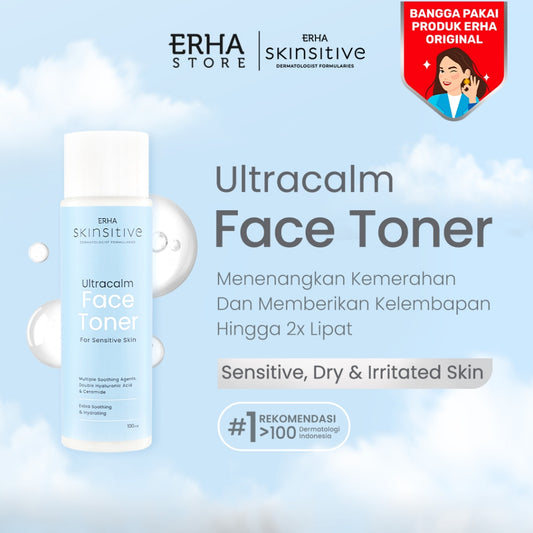 ERHA Skinsitive Ultracalm Face Toner 100g | Hydrating & Calming Toner untuk Semua Jenis Kulit (Normal - Sensitif) | Menenangkan Kulit Kering, Kemerahan, Iritasi | Skin Barrier Lebih Kuat dengan Ceramide, Niacinamide, 7 Calming Agents