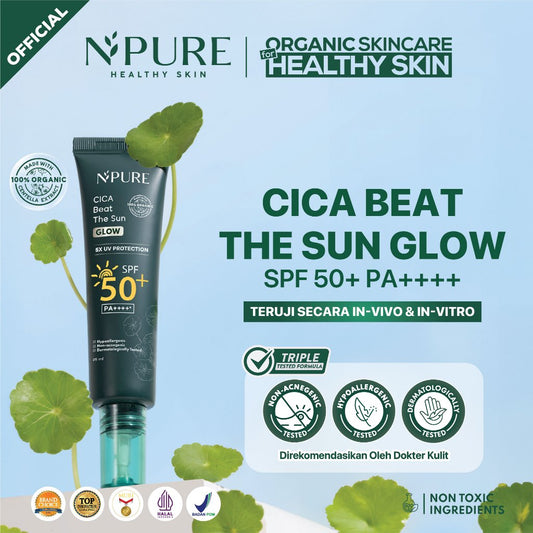 NPURE Sunscreen Cica Beat The Sun Glow / Sunscreen Hypoallergenic / SPF 50 PA++++ / Kulit Kering Jerawat