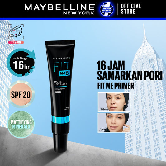 MAYBELLINE OFFICIAL Fit Me Matte + Poreless Primer Make Up - 30ml (Primer Wajah Untuk Hasil Matte Hingga 16 Jam)
