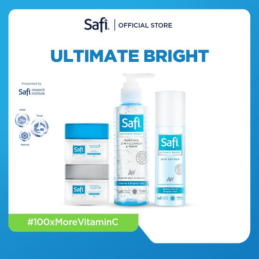 SAFI - Ultimate Bright - Bright Package - Paket Mencerahkan Wajah (2in1 Cleanser, Toner, Day & NightCream 45gr)
