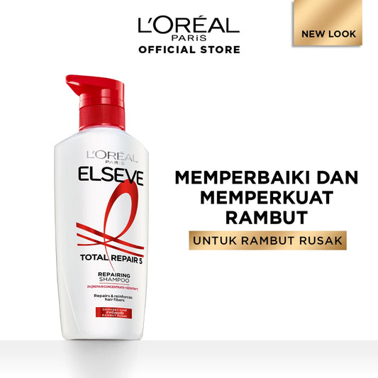 L'Oreal Paris Elseve Total Repair 5 Repairing Shampoo Hair Care 410ml dengan Ceramide - Melawan dan Memperbaiki Tanda Rambut Rusak 400ml Rambut Rusak Damage Hair Shampoo