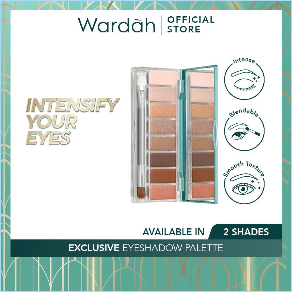WARDAH Exclusive Eyeshadow Palette - 9 Warna Pigmented Yang Tahan Lama - Mudah Digunakan dan Blendable dengan Tekstur Lembut Mudah Menempel - Hasil Natural - Eye shadow - Makeup