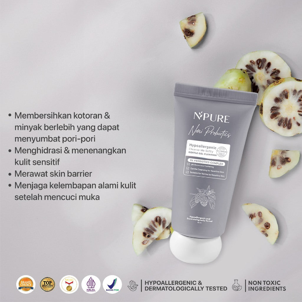 3 PCS - 50ML GEL CLEANSER NPURE NONI PROBIOTICS "CLEANSE ME SOFTLY" Ceramide Extract Kering Kotoran Membersihkan Wajah