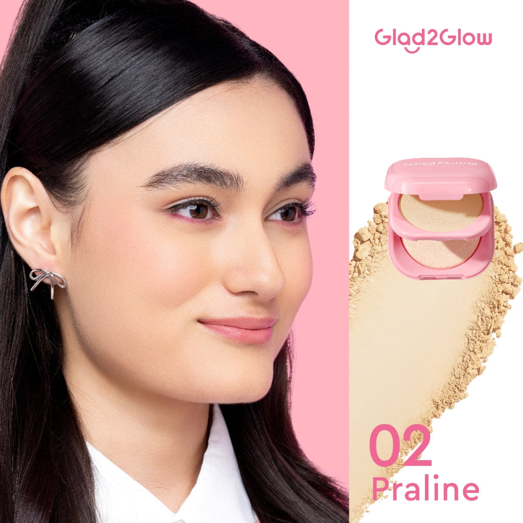 Glad2Glow Perfect Blurring Powder Foundation waterproof setting two way cake TWC Mengandung squalane dan vitamin E concealer pengontrol minyak meratakan warna kulit bantalan udara yang menjaga kelembapan alas bedak krim BB concealer g2glow official store