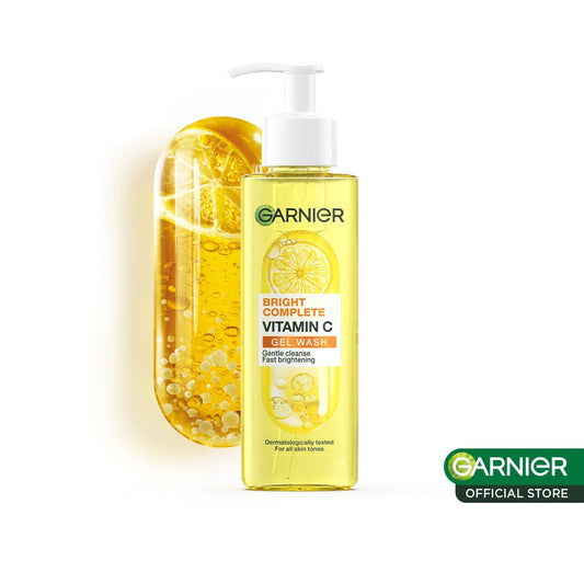 Garnier Bright Complete Vitamin C Gel Wash 120ml - Sabun Wajah Gel dengan Vitamin C Mencerahkan | Cocok untuk kulit sensitif