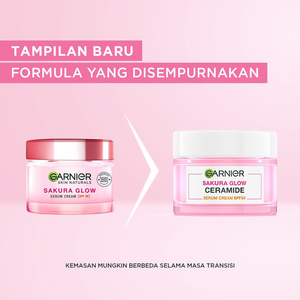 GARNIER Sakura Glow Ceramide Skin Barier Day Cream Cerah Merona SPF 30 PA +++ 50 ml Hydrating Moisturizer Tone Up Glowing Skincare - Krim Siang pelembab wajah pemutih wajah pinkish radiance