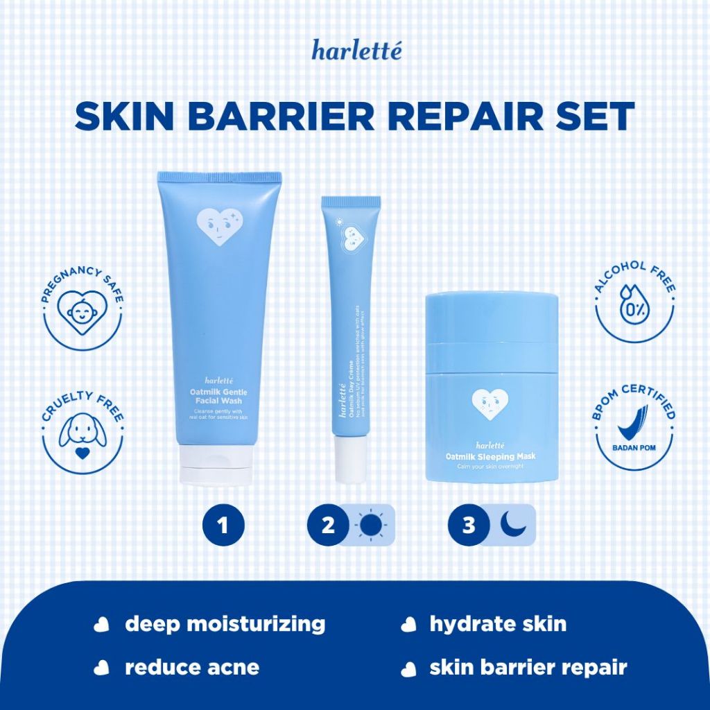 Harlette Oatmilk Bundle | Untuk Kulit Oily, Kombinasi, dan Acne Prone