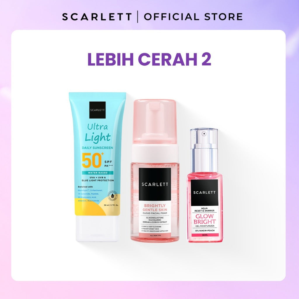 SCARLETT Paket Basic Skincare Cleanser + Moisturizer + Serum + Sunscreen Mencerahkan Wajah Menghilangkan Jerawat