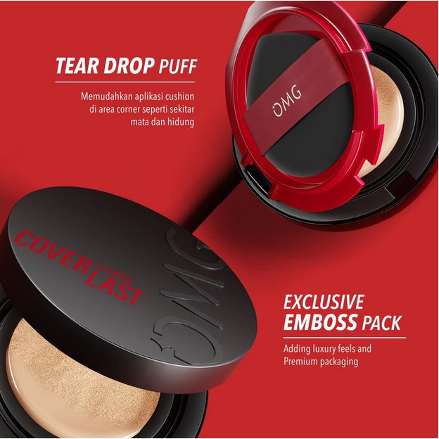 OMG Oh My Glam Coverlast Cushion 15g | Cushion Foundation Concealer Skin Tint Make Up High Coverage Dewy Finish