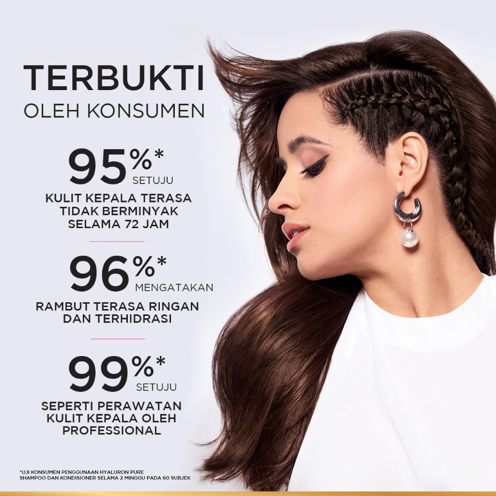 [BARU] L'Oreal Paris Hyaluron Pure 72H Rehydrating Conditioner - Perawatan Rambut Bebas Lepek dan Rambut Halus tahan hingga 72jam -  265ml - Kulit Kepala Berminyak dan Rambut Kering