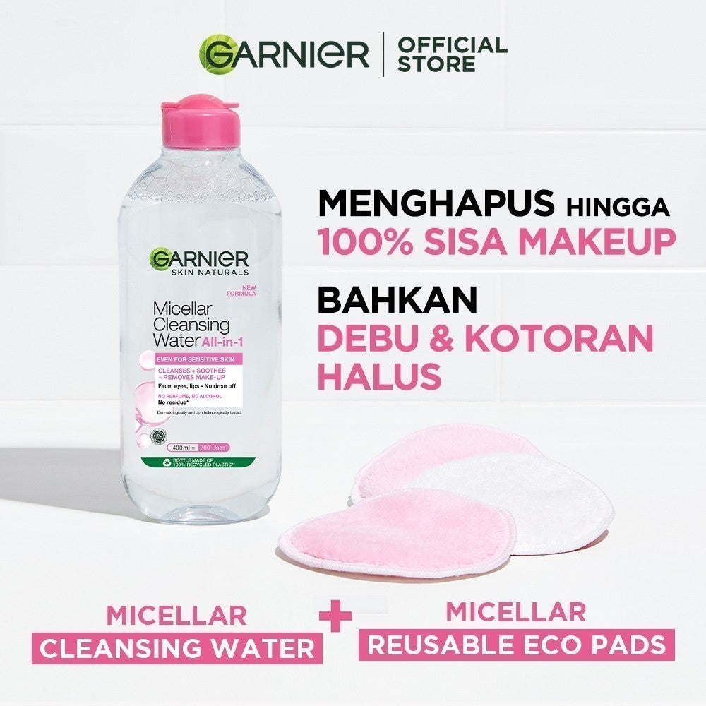 [PAKET HEMAT ISI 2] GARNIER Micellar Water Pink 400ml Skincare Cleansing - Pembersih Wajah & Make up untuk Kulit Sensitif Micellar Cleansing Water