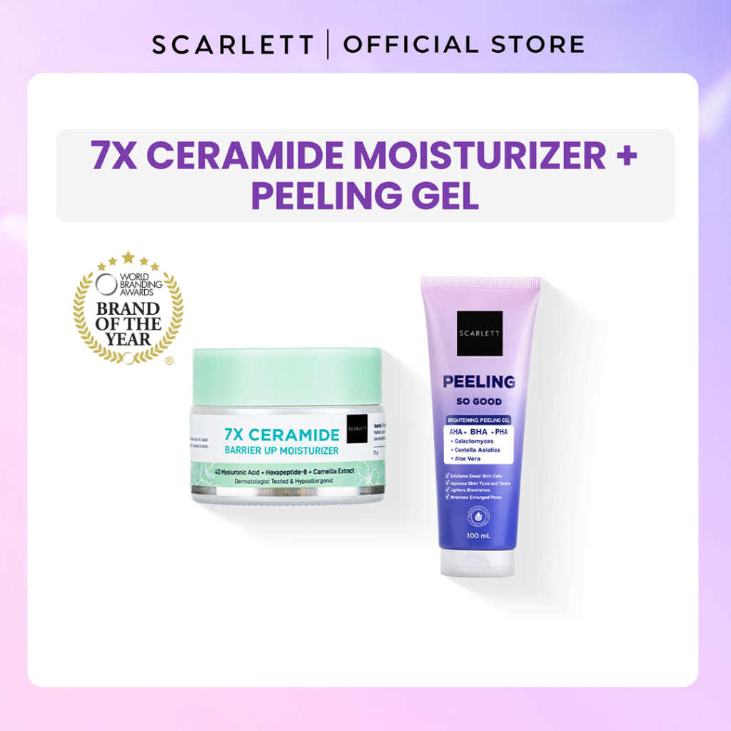 Scarlett Whitening Skin Barrier Moisturizer 7x Ceramide Moisturizer + Acid Peeling Gel Peeling So Good  Exfoliasi Wajah Mencerahkan Wajah Mengangkat Sel Kulit Mati , Memperbaiki Skin Barrier