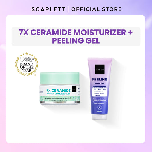 Scarlett Whitening Skin Barrier Moisturizer 7x Ceramide Moisturizer + Acid Peeling Gel Peeling So Good  Exfoliasi Wajah Mencerahkan Wajah Mengangkat Sel Kulit Mati , Memperbaiki Skin Barrier