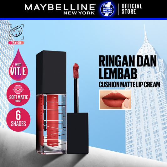MAYBELLINE OFFICIAL Sensational Cushion Matte Liquid Lipstick Make Up - 48gr (Lipstick Cair Dengan Vitamin E Yang Melembabkan Bibir)
