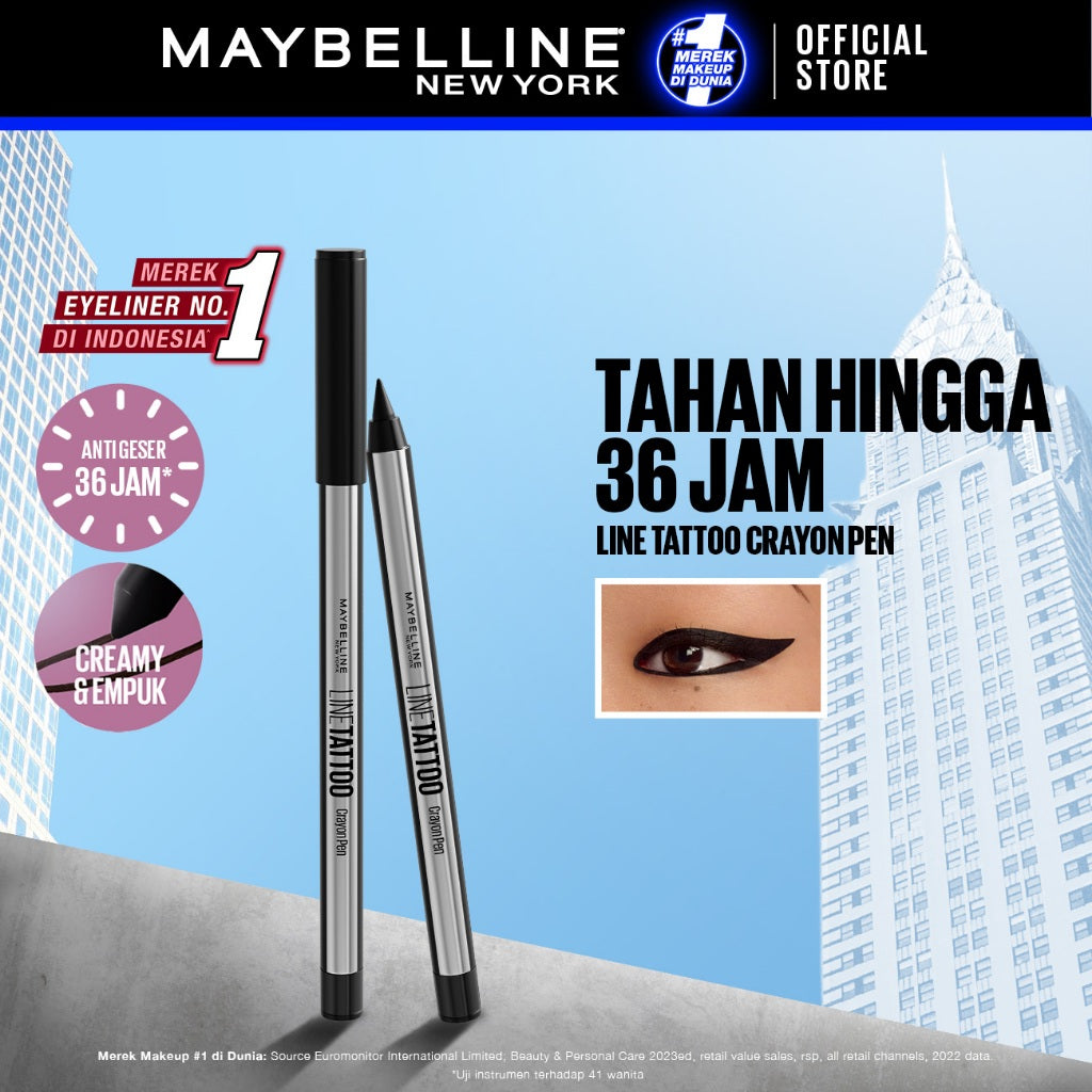 MAYBELLINE OFFICIAL Line Tattoo Crayon Pen Liner - Eyeliner Makeup Black Waterproof Tahan Air Long Lasting