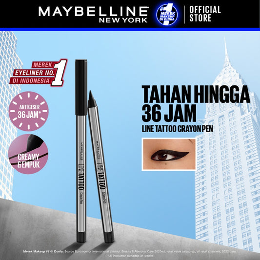MAYBELLINE OFFICIAL Line Tattoo Crayon Pen Liner - Eyeliner Makeup Black Waterproof Tahan Air Long Lasting