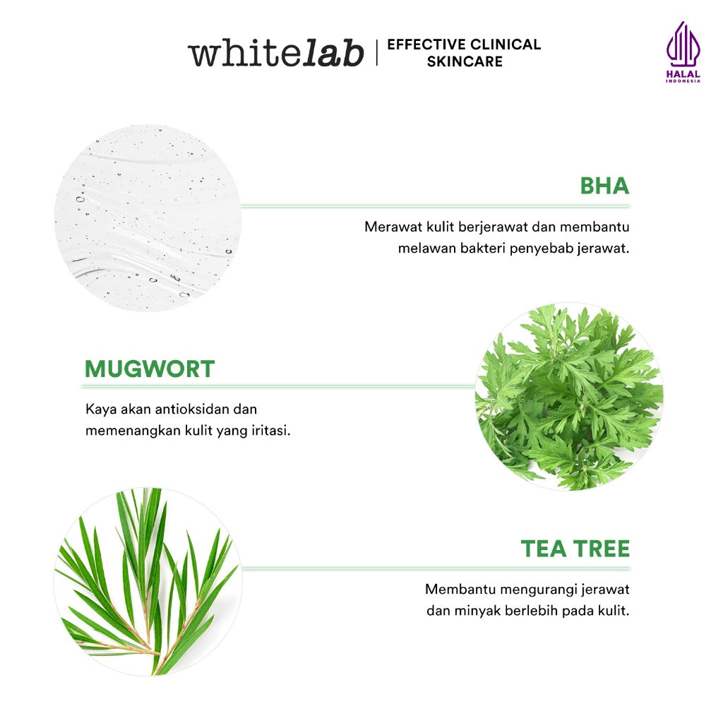 Whitelab Acne Care Moisturizer Gel - Pelembap Kulit Wajah untuk Mengurangi dan Meredakan Jerawat Pagi Malam dengan BHA, Mugwort & Tea Tree [BPOM]