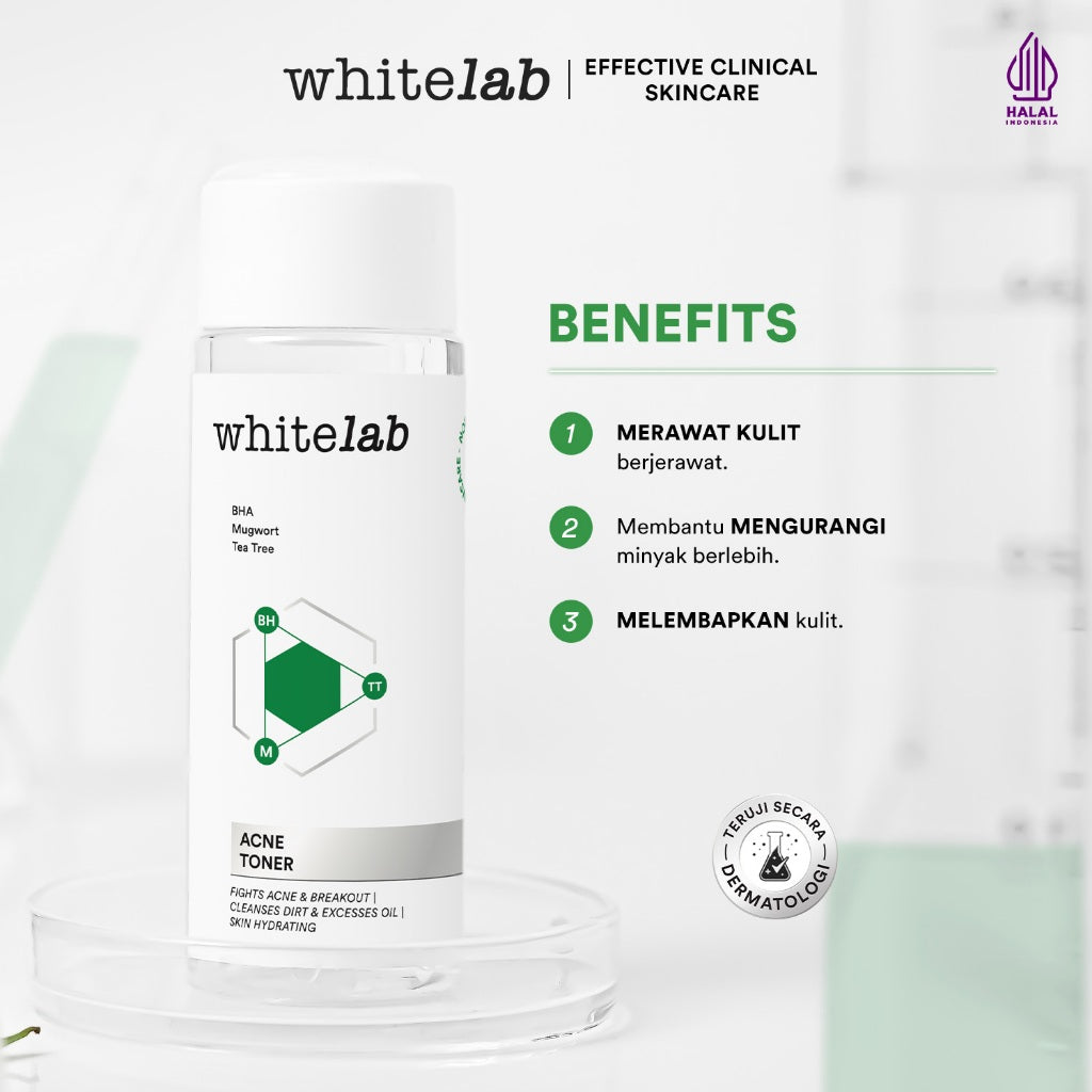 Whitelab Acne Toner - Toner Untuk Kulit Jerawat Menenangkan dan Mengontrol Minyak Berlebih dengan Bha, Mugwort & Tea Tree [BPOM]