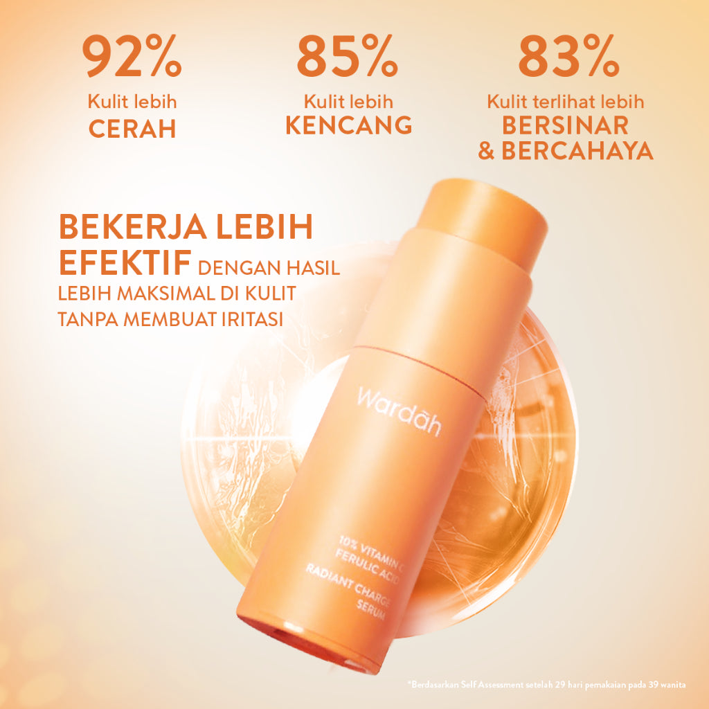 WARDAH 10% Vitamin C + Ferulic Acid Radiant Charge Serum 20 ml - Brightening Serum yang Menghilangkan dan Mencegah Noda Hitam Tak Terlihat untuk Kulit Cerah Lebih Lama - Skincare