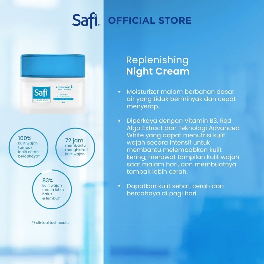 Safi Ultimate Bright - Cleanser & Moist package (Cleanser 100gr & Replenish Night Cream 25gr)