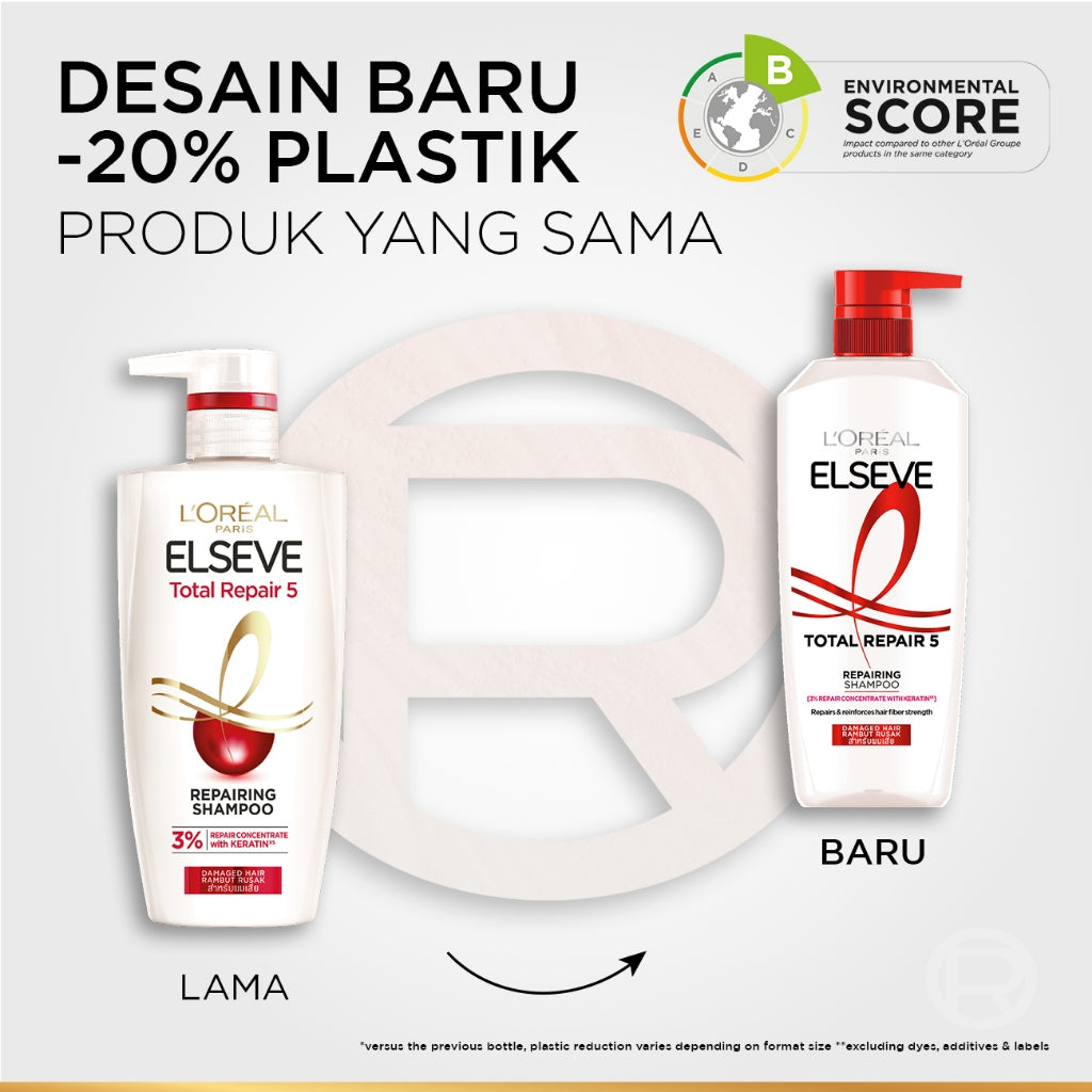 L'Oreal Paris Elseve Total Repair 5 Repairing Shampoo Hair Care dengan Ceramide  620ml - Melawan dan Memperbaiki Tanda Rambut Rusak 620ml Rambut Rusak Damage Hair Shampoo Sampo