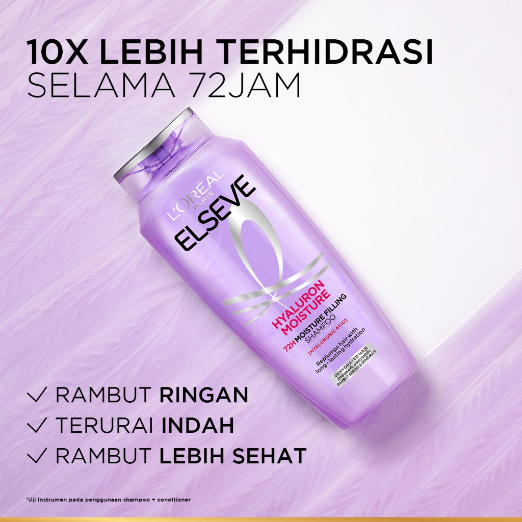 L’Oréal Paris Elseve Hyaluron Moisture Shampoo - 280 ml (Hyaluronic Acid 72 Jam Mengunci Hidrasi Rambut) - Shampo Rambut Terurai Indah dan Tidak Lepek