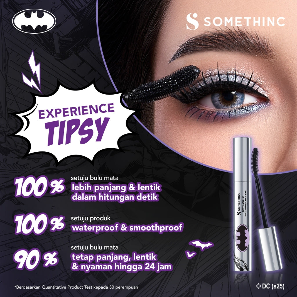 SOMETHINC Batman Series - Ceraplump Tinted Lip Balm, Low pH Gentle Jelly Cleanser, Tipsy Lashlift Mascara, Holyshield! Sunscreen Gel, Forever Stay Eyeliner, Clay Glowgasm Highlighter, Clay Sculptor Bronzer, Midnight Eyeshadow Palette)
