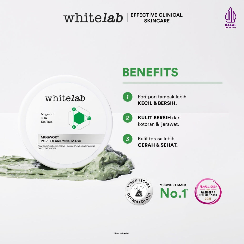 Whitelab Mugwort Pore Clarifying Mask - Masker Pori Pori Kecil Minimalis Bebas Jerawat dengan Mugwort BHA Tea Tree [BPOM]