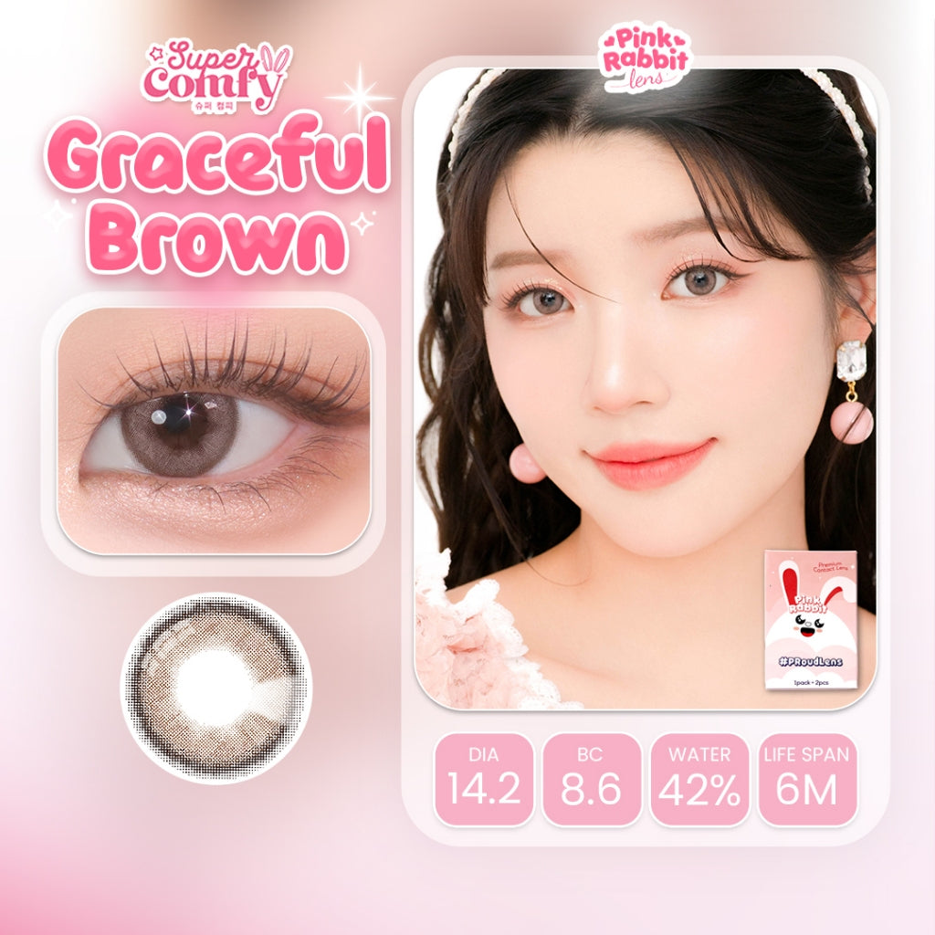 PINKRABBIT SOFTLENS SUPER COMFY GRACEFUL BROWN - Normal, Minus 0.5 S/D 10.00 (1PCS/Sebelah) / Softlens / Soft Lens / Lensa Kontak / Soflen / Softlens normal minus / Lensa mata / Softlense #softlensnyaman #softlensnyamanbikincantik
