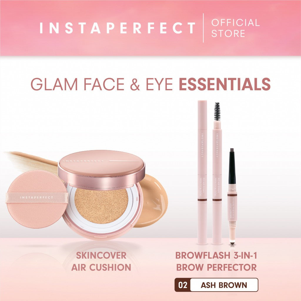 Instaperfect Glam Face & Eye Essentials Bundle (Skincover Air Cushion + Browflash 3-in-1 Brow Perfector)