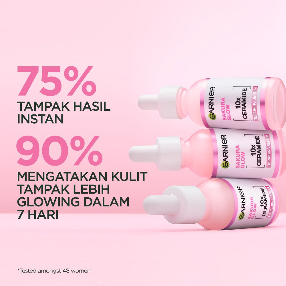 GARNIER Serum Perbaiki Skin Barrier Sakura Glow Hyaluron Ceramide 30x Booster Serum 30ml - Skincare Serum untuk kulit glowing