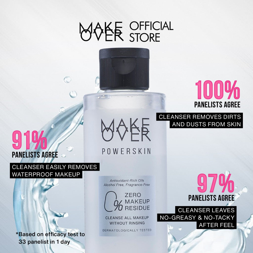 MAKE OVER Powerskin Bi-Phase Oil Micellar Water - Pembersih cleanser makeup sekali usap bersih total tanpa residu tidak menyumbat pori tidak membuat jerawat aman untuk kulit sensitif non-comedogenic