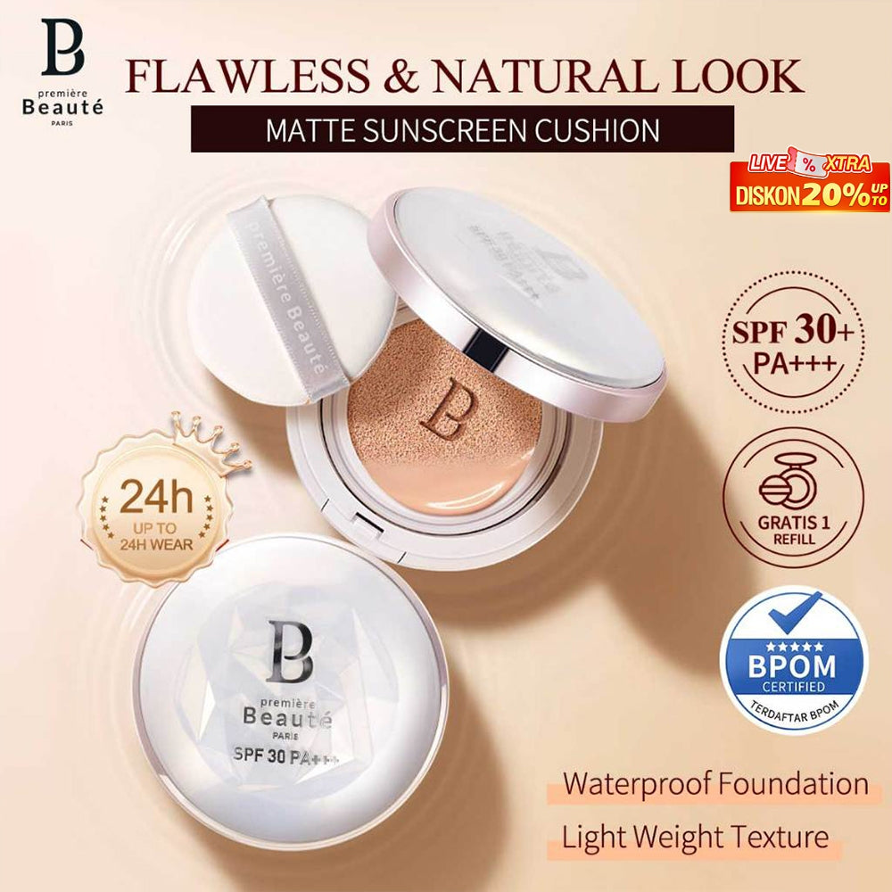 [NEW YEAR GIFT] PREMIERE BEAUTE Sunscreen Cushion SPF30 PA+++ [Buy 1 Gratis 1 CUSHION REFILL] Foundation 24H Long-lasting Perfect Cover Oil-Control Matte Waterproof Sweatproof Finish Poreless Cushion Refill BB CC Cream Makeup