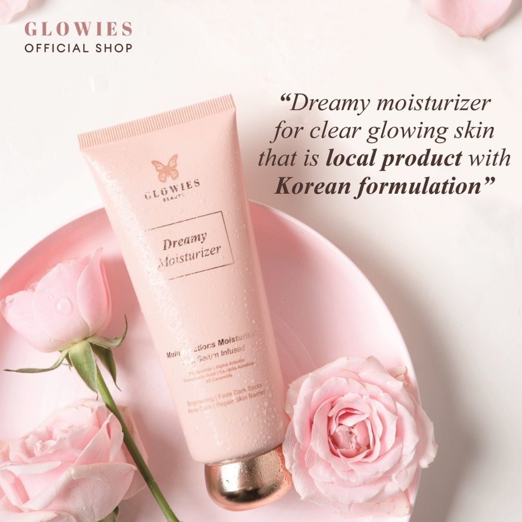 Glowies Beauty Dreamy Moisturizer 80ml Busui Friendly membantu Mencerahkan & Meratakan Warna Kulit Menghilangkan jerawat PIE PIHFormulasi Korea 7% Azeclair 6% Niacinimide Alpha Arbutin 5x Ceramide Pelembab wajah kering dan Sensitif