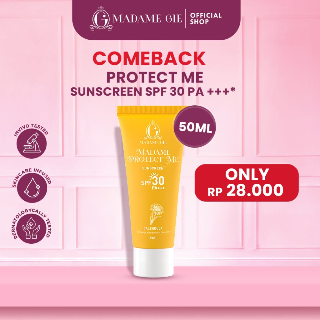 [GRATIS SUNSCREEN 20ML] [COMING BACK] Madame Gie Protect Me Sunscreen SPF 30 PA +++ 50ml With Calendula - Skincare Sunblock