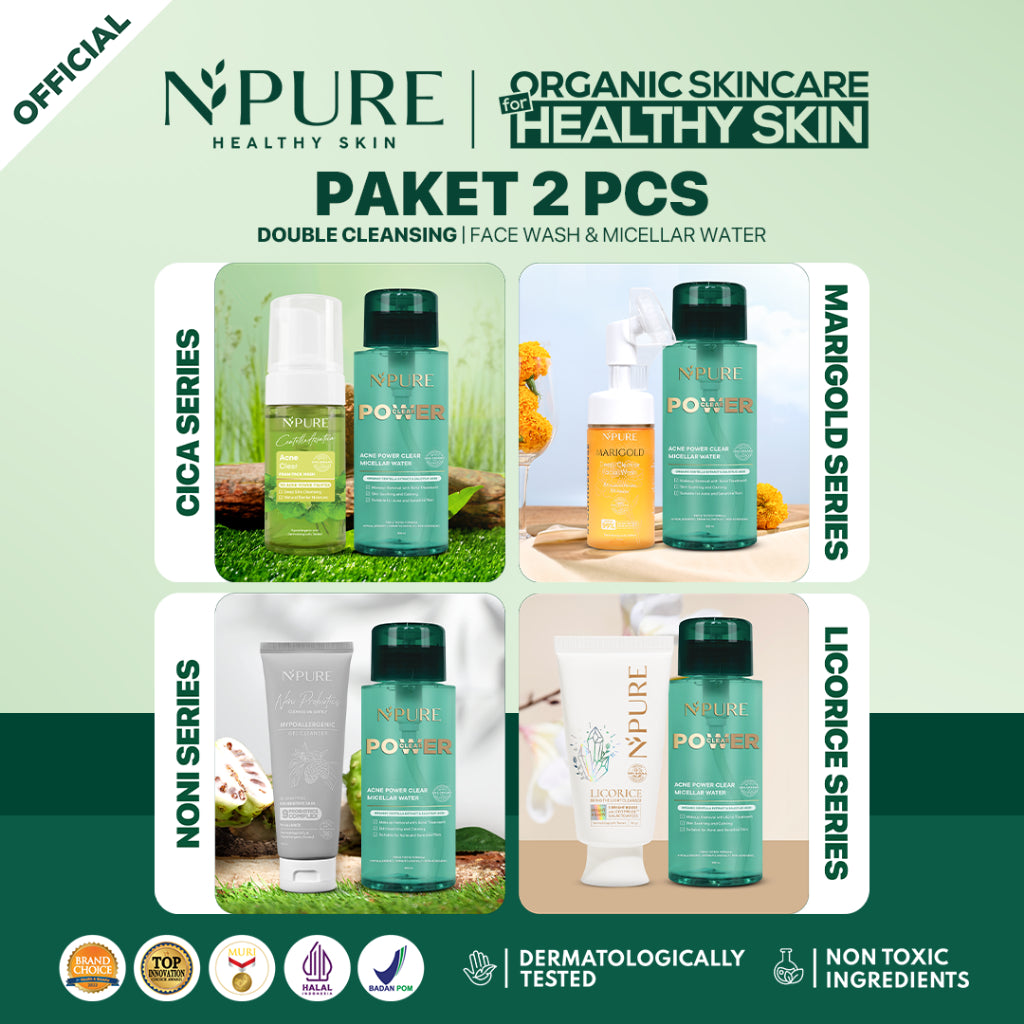 PAKET DOUBLE CLEANSING - NPURE Facial Wash + NPURE Acne Clear Power Micellar Water / No Alcohol