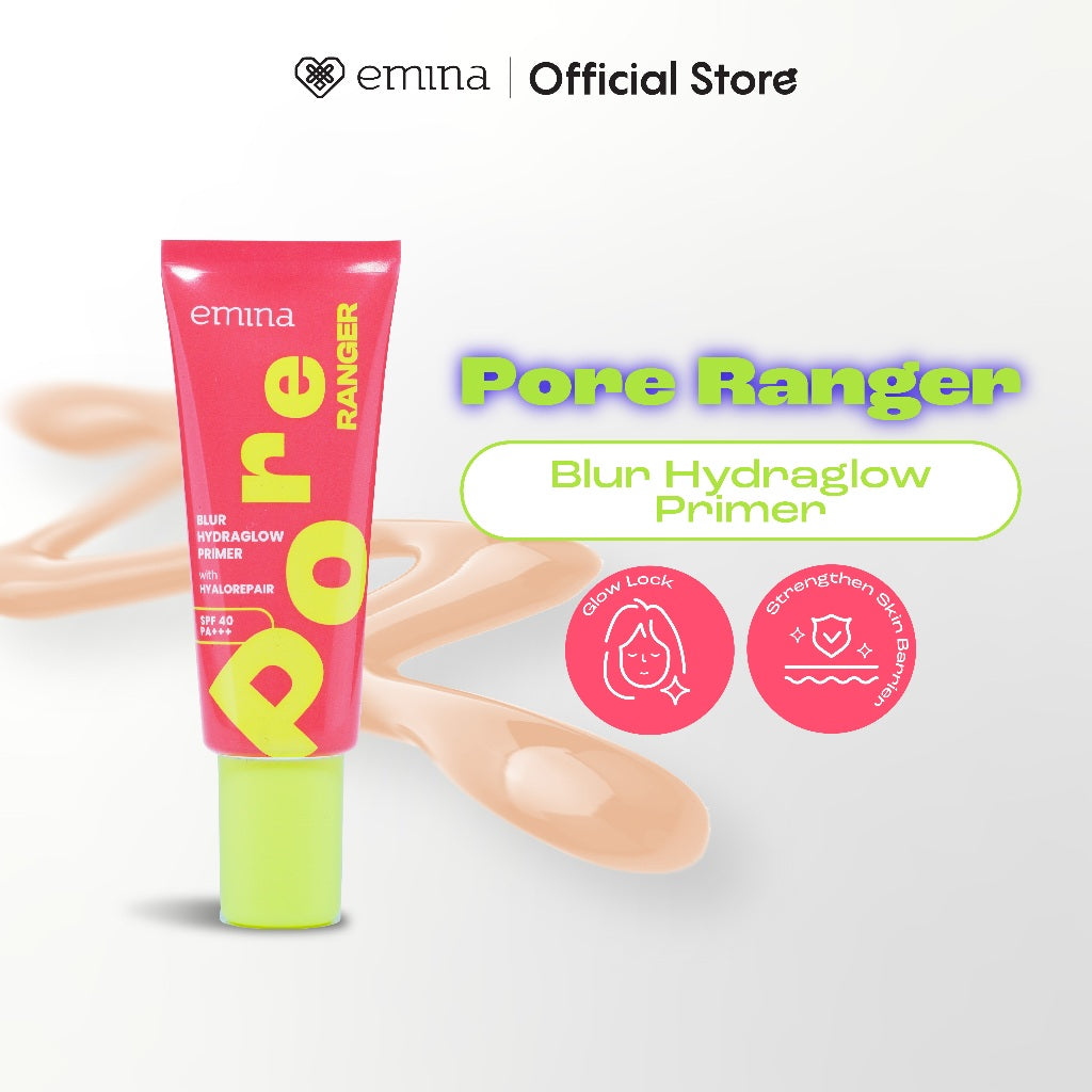 Emina Pore Ranger Total Poreless Primer & Blur Hydraglow Primer 20 ml - Makeup Longlasting 8-12 jam, Matte/Glow Finish, Smooth Complexion, Crack-Free, No-Patchy