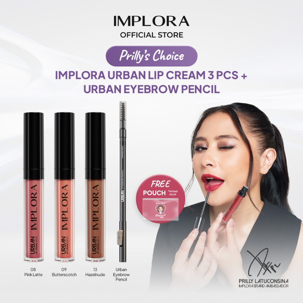 Prilly's Choice - Implora Urban Lip Cream 3 PCS Free Urban Eyebrow Pencil