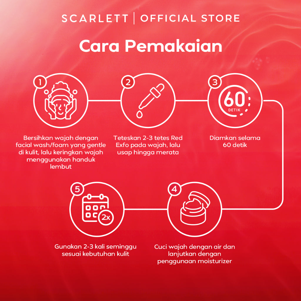 Scarlett Whitening Revive Glow Elixir Red Exfo Intensive Peeling Solution & Ultra Light Daily Sunscreen 50ml